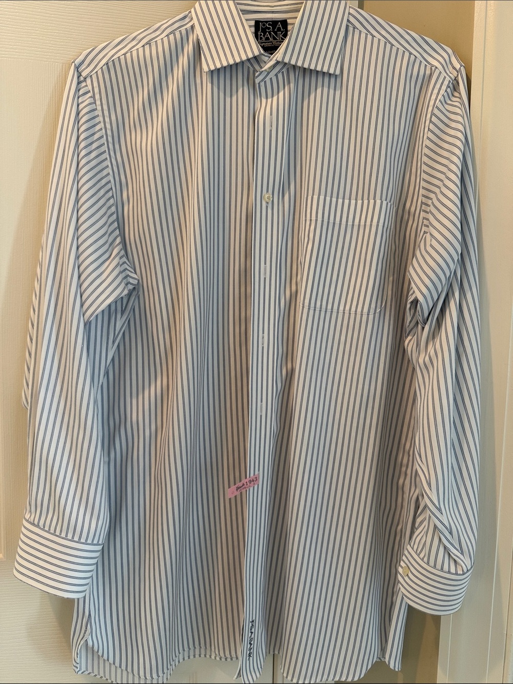 Jos. A. Bank Blue and White Vertical Stripe Dress Shirt